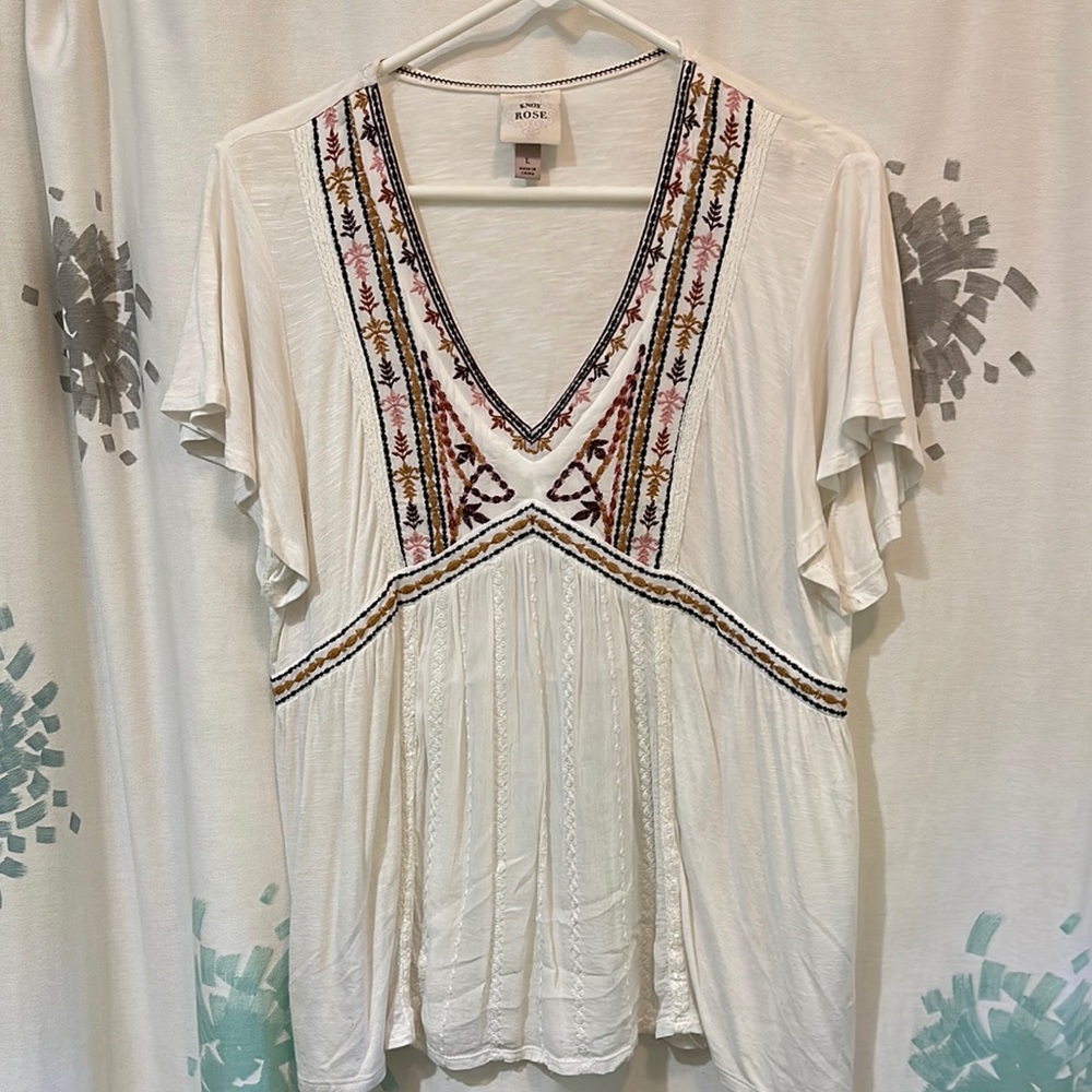 Boho Embroidered White Top